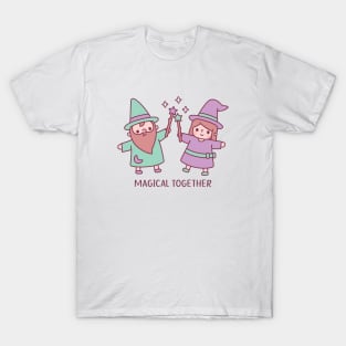 Cute Wizard And Witch Girl Magical Together T-Shirt